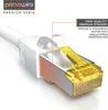 A close-up, detailed view of an Ethernet cable connector, highlighting its premium features. Produktbild-Vorschau
