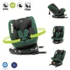 A collage of images showing a green car seat from different angles and with various features highlighted. Produktbild-Vorschau
