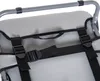 Close-up of straps and buckles on a gray pet bed. Voir les images du produit