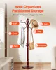 A wooden coat rack with various items hanging on it, with text overlays describing its features. Anteprima dell’immagine prodotto