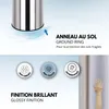 Close-up of a stainless steel trash can base with feature callouts and a hand reaching up the side of a wall. Anteprima dell’immagine prodotto