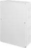 A white electrical junction box with multiple circular knockouts on the side. Produktbild-Vorschau