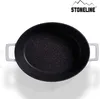 A top-down view of an oval-shaped black cooking pot with gray handles, set against a white background. The brand logo 'STONELINE' is visible in the top right corner. Produktbild-Vorschau