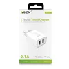 The image shows the packaging of a Vayox 2xUSB Travel Charger. Produktbild-Vorschau