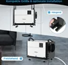 The image shows two installation options for a dehumidifier: hanging from the ceiling and standing on the floor. Podgląd zdjęcia produktu