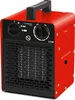 A red and black electric heater is shown against a white background. Voir les images du produit