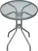 A round glass-top table with a metal base. Produktbild-Vorschau
