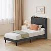 A bedroom scene with a single bed, nightstand, and curtains. Produktbild-Vorschau