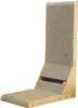 A cat scratching post with an L-shaped design, made of cardboard and wood, against a white background. Voir les images du produit