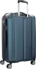 A blue Travelite trolley suitcase is shown from the back, standing on its wheels. Produktbild-Vorschau