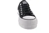 A black Converse sneaker with a white platform sole is shown from the front against a white background. Voir les images du produit