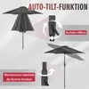 Diagram showing the auto-tilt function of a patio umbrella. Produktbild-Vorschau