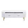 A white coffee table with two drawers and gold accents, shown against a white background. Produktbild-Vorschau