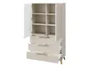 A tall, narrow wardrobe with open doors and three drawers, set against a white background. Náhled obrázku produktu