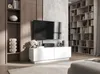 A modern living room with a TV stand, TV, and bookshelves. Produktbild-Vorschau