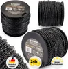 A collage of images showing spools of black trimmer line, with promotional text and icons. Náhľad obrázku produktu