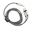 A black and white patterned audio cable with two 3.5mm jack connectors on one end and a single 3.5mm jack connector on the other. Náhled obrázku produktu