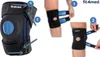 Collage of images showing how to put on a knee brace, with numbered steps and arrows. Produktbild-Vorschau