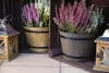 Two wooden-look planters with purple and white heather flowers flank a wooden lantern. Náhľad obrázku produktu