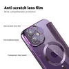 Close-up of the back of a purple iPhone case, highlighting its features with text labels. Produktbild-Vorschau
