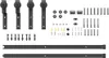 A collection of black metal hardware components for a sliding door system, laid out on a white background. Náhled obrázku produktu