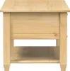 A front view of a wooden side table with a drawer and an open shelf. Voir les images du produit