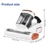 A white handheld vacuum cleaner with copper accents is shown with dimensions indicated by lines and text. Produktbild-Vorschau