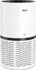 A white cylindrical air purifier with a black top and a patterned base. Produktbild-Vorschau