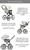 Collage of images showing different angles and features of a baby stroller. Produktbild-Vorschau