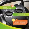 Close-up of a black heater with green and orange marketing overlays. Voir les images du produit