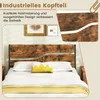 A bed with a headboard, pillows, and a throw blanket, with a close-up inset of the headboard's wood grain texture. Podgląd zdjęcia produktu