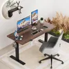 A modern home office setup with a standing desk, monitors, laptop, and chair. Produktbild-Vorschau