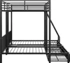 A black metal bunk bed with a pull-out trundle bed and a ladder, shown from the side against a white background. Anteprima dell’immagine prodotto