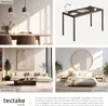 A collage of four interior design scenes: a dining room, a desk setup, a living room, and a bedroom, with a brand logo and descriptive text at the bottom. Produktbild-Vorschau
