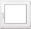 A white framed window with a clear glass pane, shown from the front. Produktbild-Vorschau
