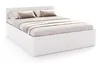 A white bed with storage drawers and beige bedding, shown against a white background. Produktbild-Vorschau