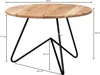 A diagram of a round wooden coffee table with black metal hairpin legs, showing various dimensions. Náhled obrázku produktu