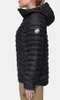 A woman wearing a black hooded jacket, shown from the side. Produktbild-Vorschau
