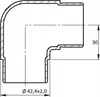 Technical drawing of a 90-degree stainless steel pipe elbow with dimensions. Anteprima dell’immagine prodotto