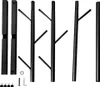 A disassembled black metal coat rack with tree-like branches and base components, laid out on a white background. Voir les images du produit