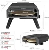 Diagrams and specifications for a pizza oven. Produktbild-Vorschau