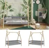 A child's bedroom with a teepee-style bed, jungle-themed wallpaper, and a hanging chair. Produktbild-Vorschau