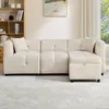 A beige sectional sofa with an ottoman is shown in a living room setting. Voir les images du produit