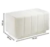 A white bouclé fabric bench with dimensions indicated by measurement lines. Produktbild-Vorschau