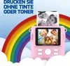 A pink instant camera with a rainbow background and children's photos. Anteprima dell’immagine prodotto