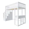 A white loft bed with stairs and a desk underneath, shown against a white background. Podgląd zdjęcia produktu