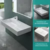 A collage showing a white washbasin in different installation scenarios. Produktbild-Vorschau