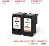 Two ink cartridges are displayed on a white and light gray background with a circular graphic pattern. Text overlays highlight product features. Produktbild-Vorschau