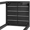 Close-up view of the underside of a black metal table, showing its structural frame and support beams. Produktbild-Vorschau
