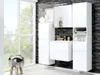 A modern bathroom vanity set with a large window overlooking a garden. Produktbild-Vorschau